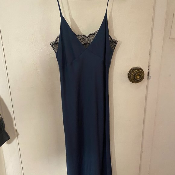 Aritzia Dresses Dark Blue Silk Dress With Black Lace Poshmark